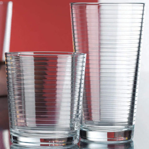 Set of 16 Heavy Base Ribbed Durable Drinking Glasses